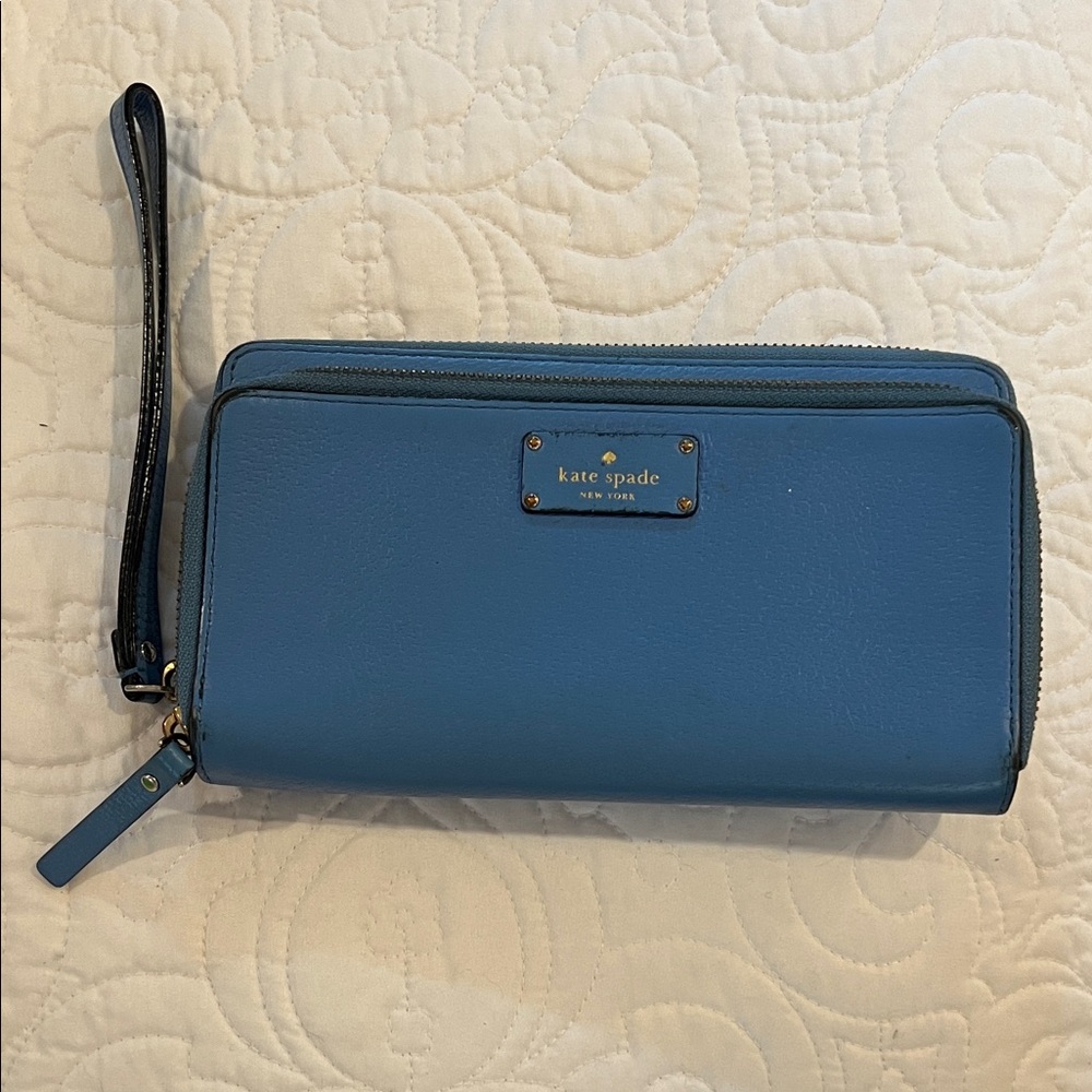 Kate Spade Blue Leather Wristlet Clutch
